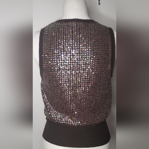 NANETTE LEPORE-size M - sweater/wrap top vest 100% wool with beaded sequins - Picture 3 of 9